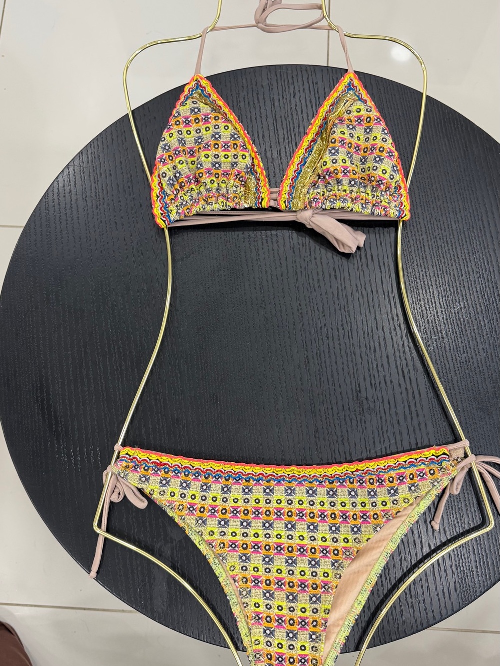 Yellow Multi-Color Embroidered Triangle Bikini - Picture 16 of 16